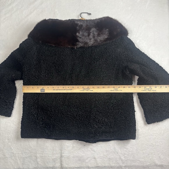 VTG Persian Lamb Fur Coat Mink Black Long SLeeve Jacket Women's M Distressed - Picture 7 of 10